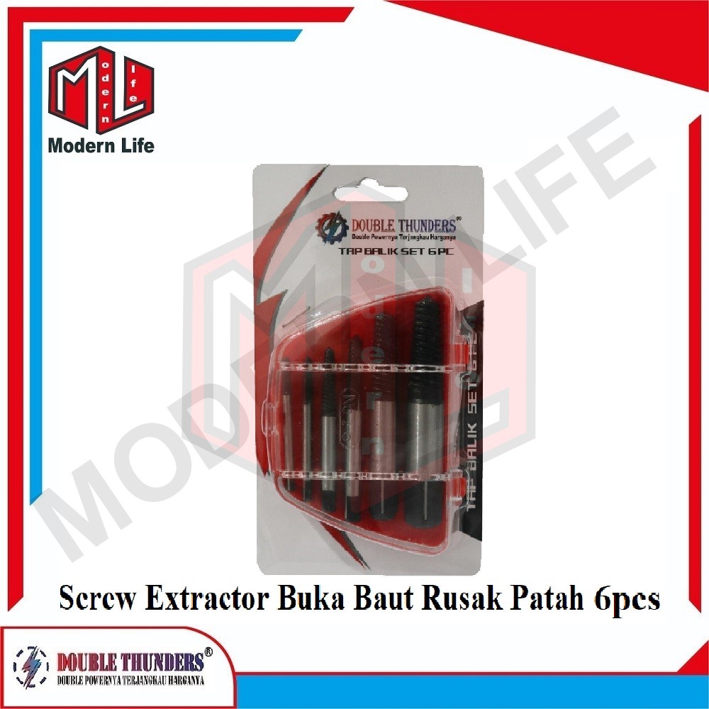 Tap Balik Set 6 Pcs Cabut Buka Baut Rusak Patah Screw Extractor DT