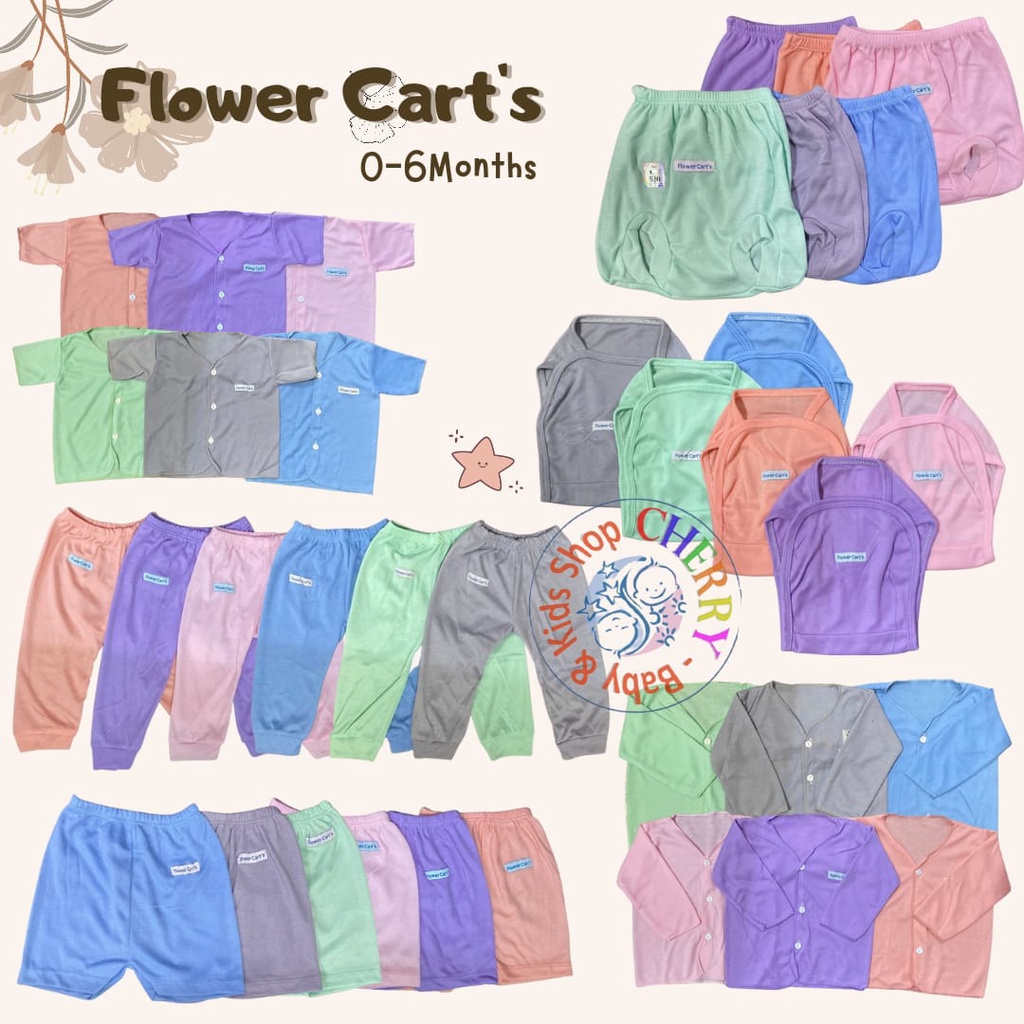 AMBYAR Last Stock 1Pcs Baju Bayi SNI Baju Atasan Pendek Panjang Kutung Celana Pop Pendek Panjang Popok Polos Newborn SNI 0-6 Bulan Baju Bayi Murah Adem FLOWER CART'S CBKS