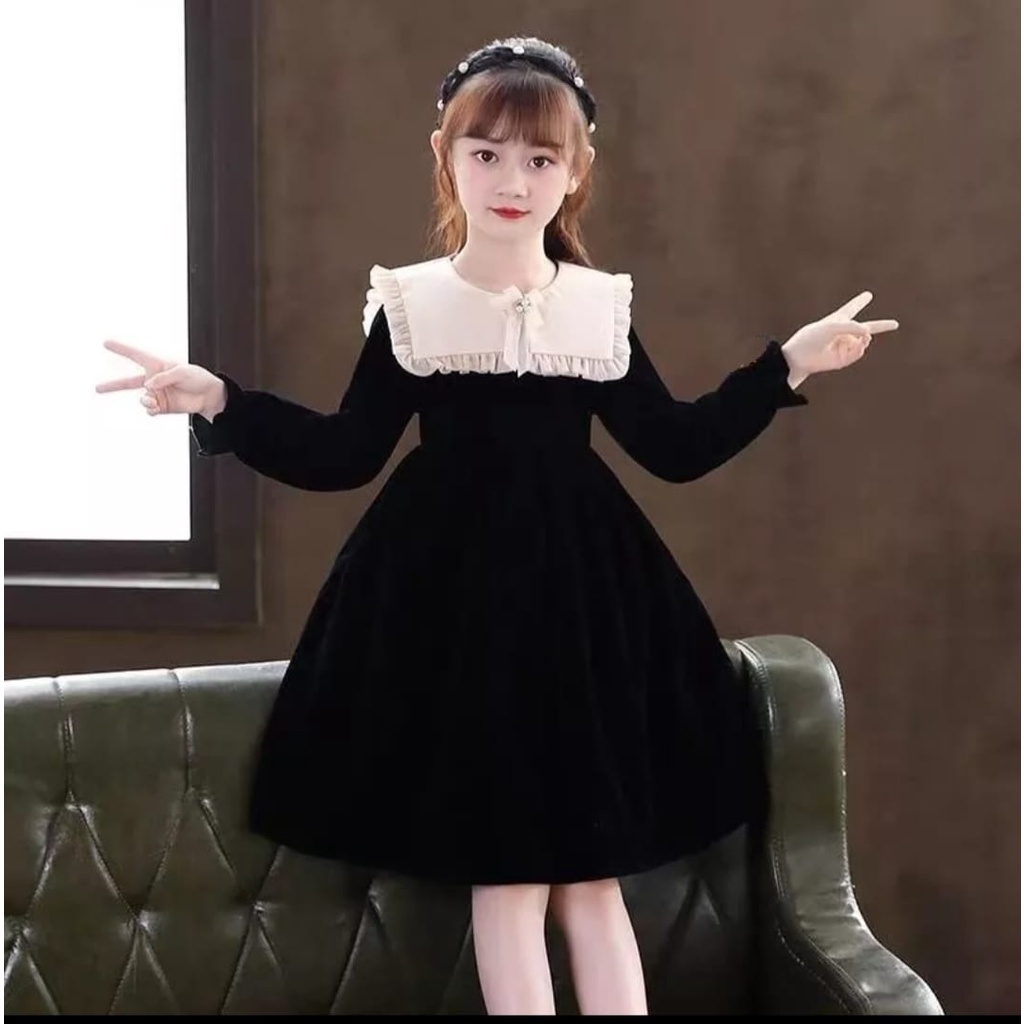 QFS - DRESS ANAK  KOREA CATHERIN /UMUR 7-10 TAHUN / MAROON / HITAM / TERBARU / TERPOPULER/KOREA