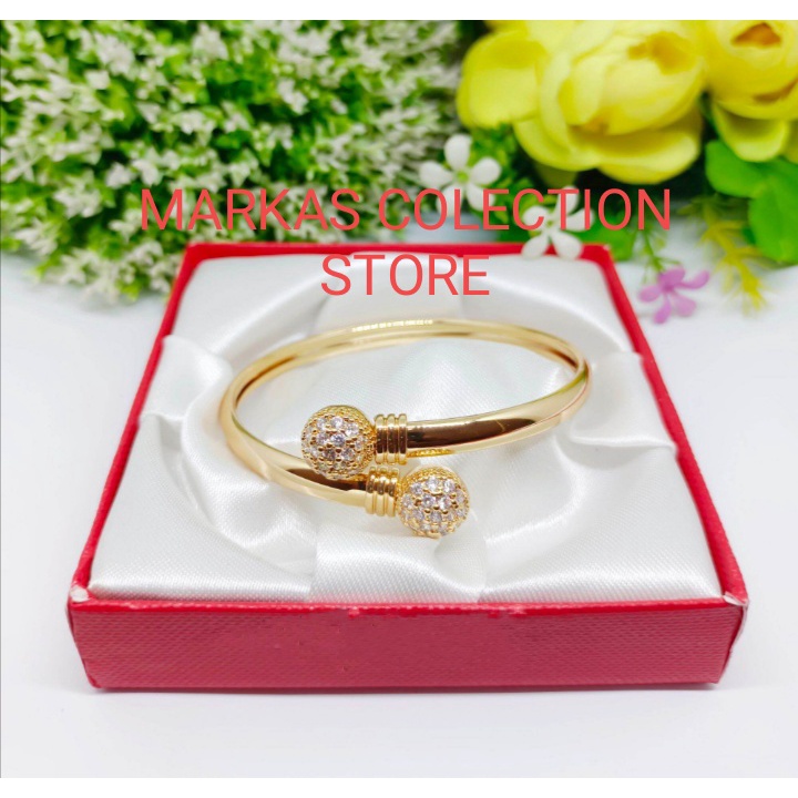 Gelang titanium Dewasa Bangle termurah, Gold bola dua permata tidak karat   *COD*