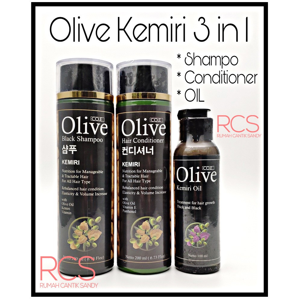 [ SYB ] Paket Kemiri Olive Black 3in1 Shampo + Conditioner + Minyak