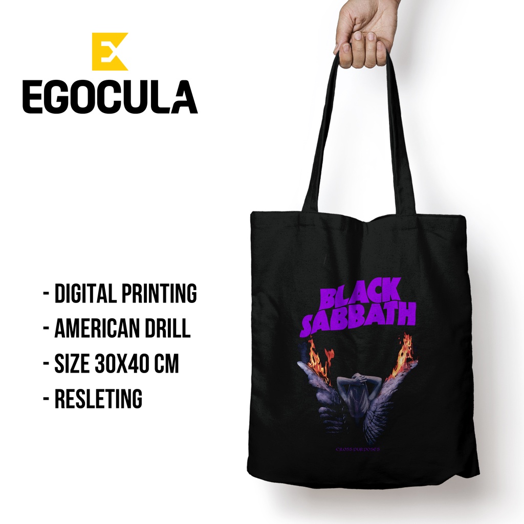 EGOCULA Tote Bag Black Sabbath Pria Wanita Tas Jinjing Sekolah Kuliah Resleting 30x40