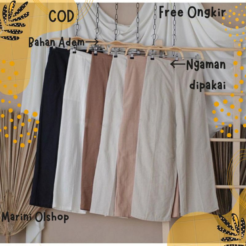 CELANA PANJANG WANITA  KULOT BAHAN KULOT DRILLY AMERICAN DRILL LINEN RAMI KANCING SLETING
