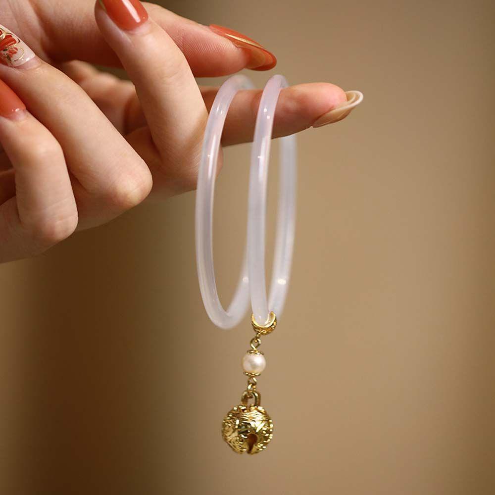 Mxbeauty Gelang Giok Elegan Pesona Mutiara Gaya Nasional Bell Gadis Perhiasan Gaya Cina