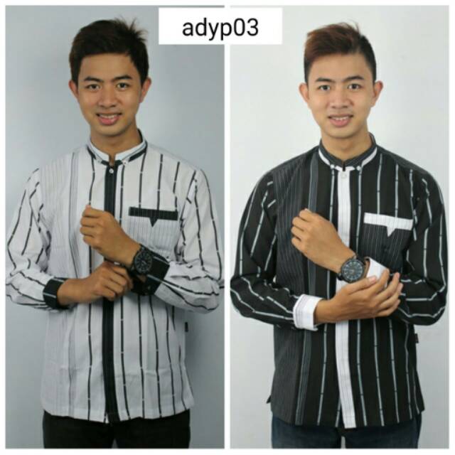 Baju koko motif garis lengan panjang