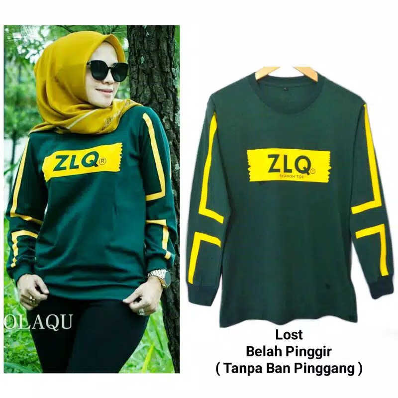Kaos Wanita Lengan Panjang ZOLAQU Ultra Hijau Botol M/L/XL/XXL