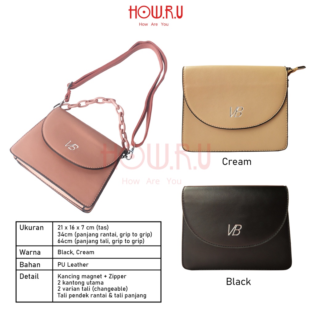 HOW.R.U | 2in1 Tas Tangan / Sling Bag Wanita Emma Crossbody Tali Rantai / Panjang 6020