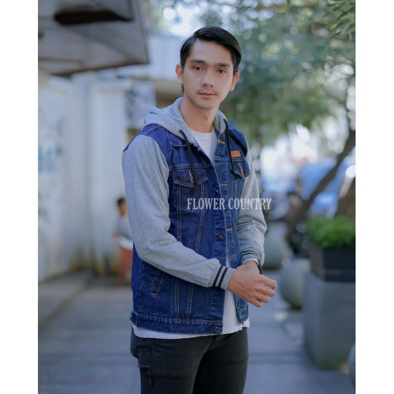 Jaket Jeans Reglan Kombinasi Big Size  XXL - XXXL - Jaket Boy - Jaket Ariel