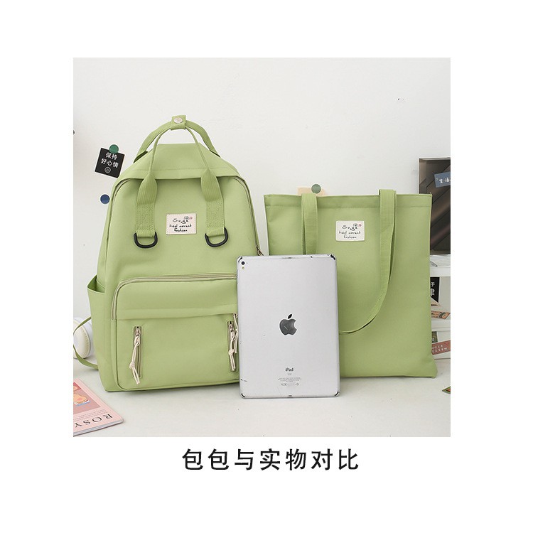 TB-64 set 4 pcs tas wanita ransel sekolah kampus pouch canvas bag import korea jepang