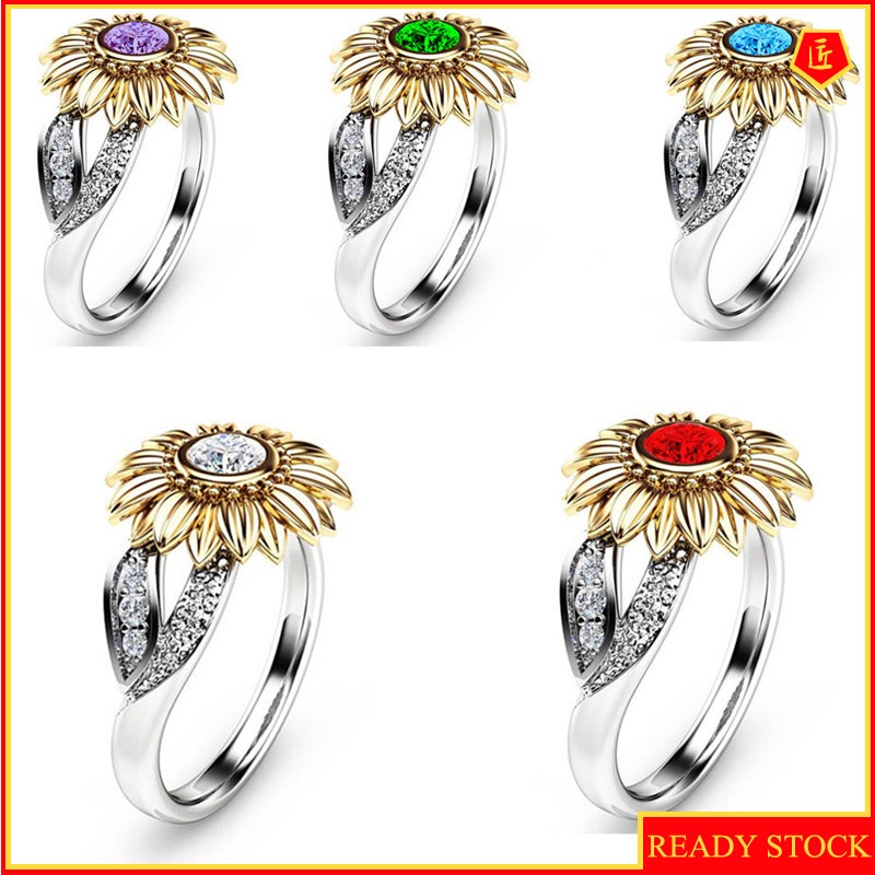 [Ready Stock]New Sunflower Ring 18K Gold Color Separation Elegant Simple All-Match