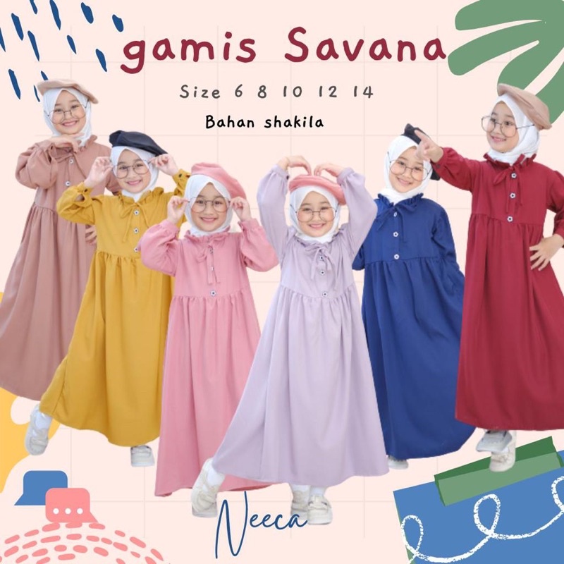 Gamis Savana Gamis Anak Bahan Shakila Neeca Kiddos Size 6 8 10 12 14 Y Murah