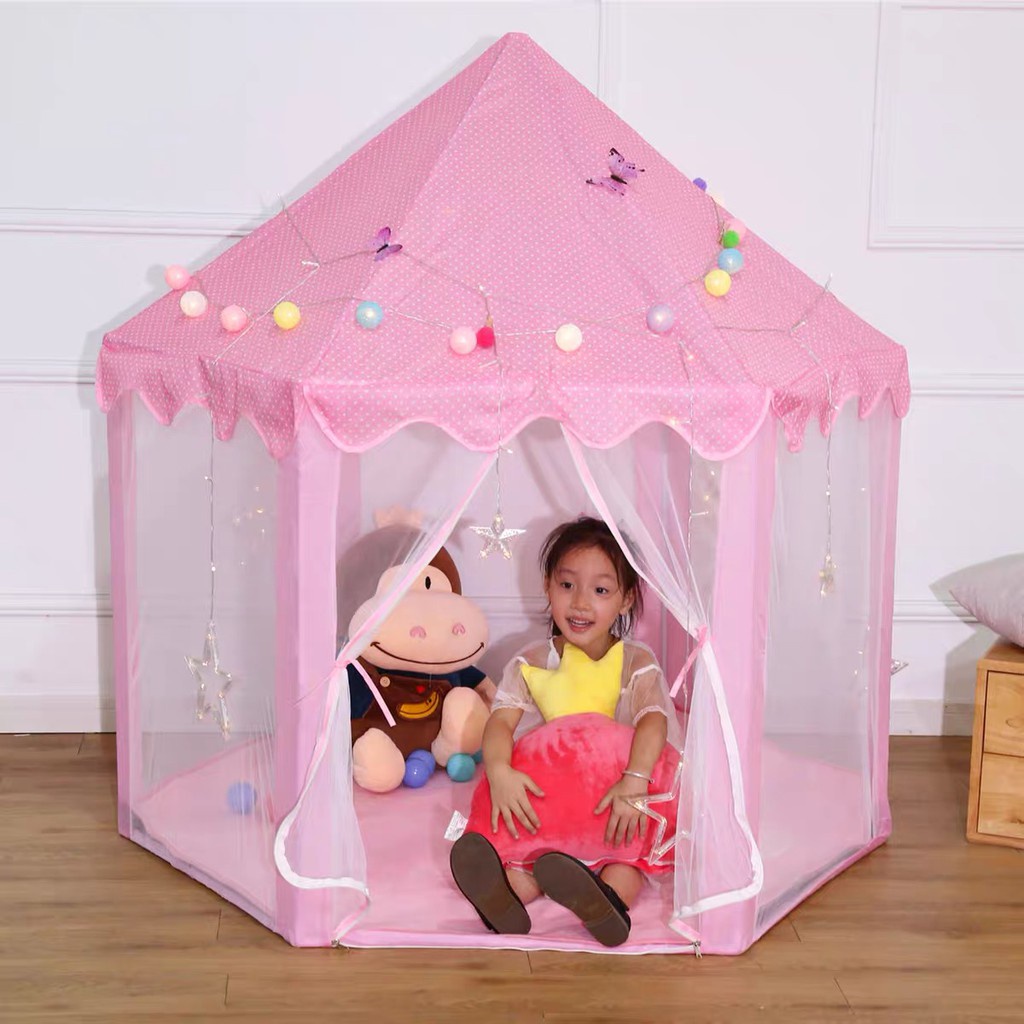 Tenda Mainan Anak Indoor Outdoor Portable LX 018-24 / Tenda Anak Princess Model Rumah Biru Dan Pink