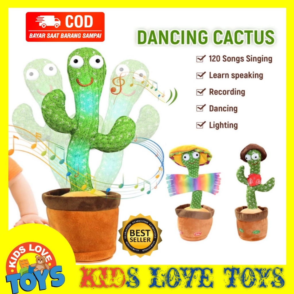 MAINAN ANAK KAKTUS JOGET BICARA REKAM MENYANYI BONEKA GOYANG MENARI LED ORIGINAL TERMURAH COD
