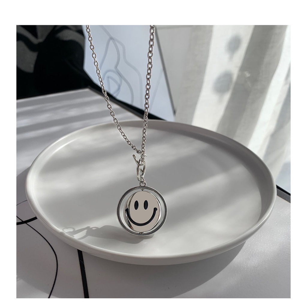 Revolving Smiley Face Necklace Accessories Chain Trendy Hip Hop