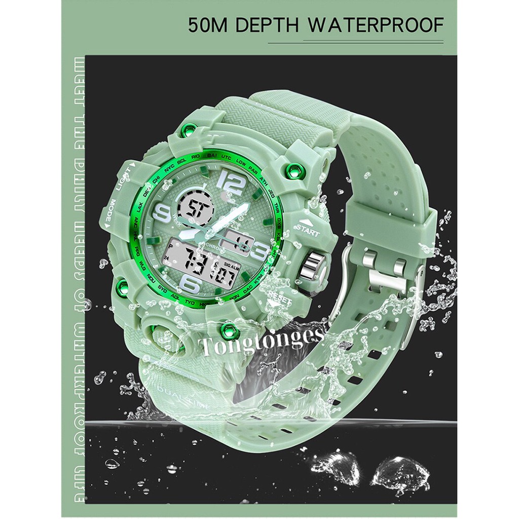 PROMO ANTI AIR RUBBER JAM TANGAN PRIA SPORT FASHION  DUAL-TIME  LIST PUTIH WANITA  FREE BATERAI