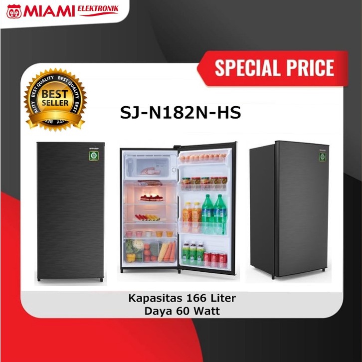 SHARP Lemari Es 1 Pintu 166 Liter SJ-N182N-HS / SJN182NHS / SJN182