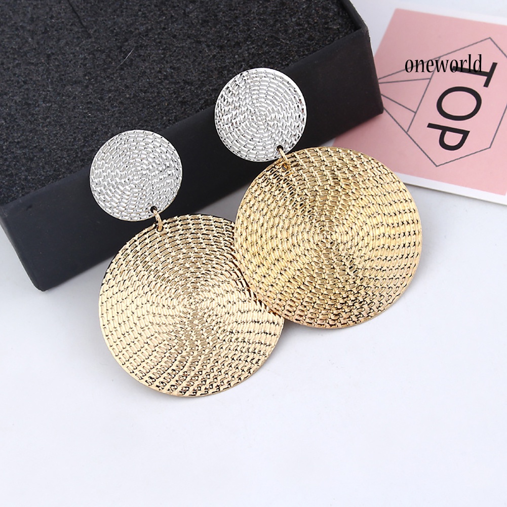 OW@ Women Exaggerated Geometric Circular Pendant Concave Convex Earring Jewelry