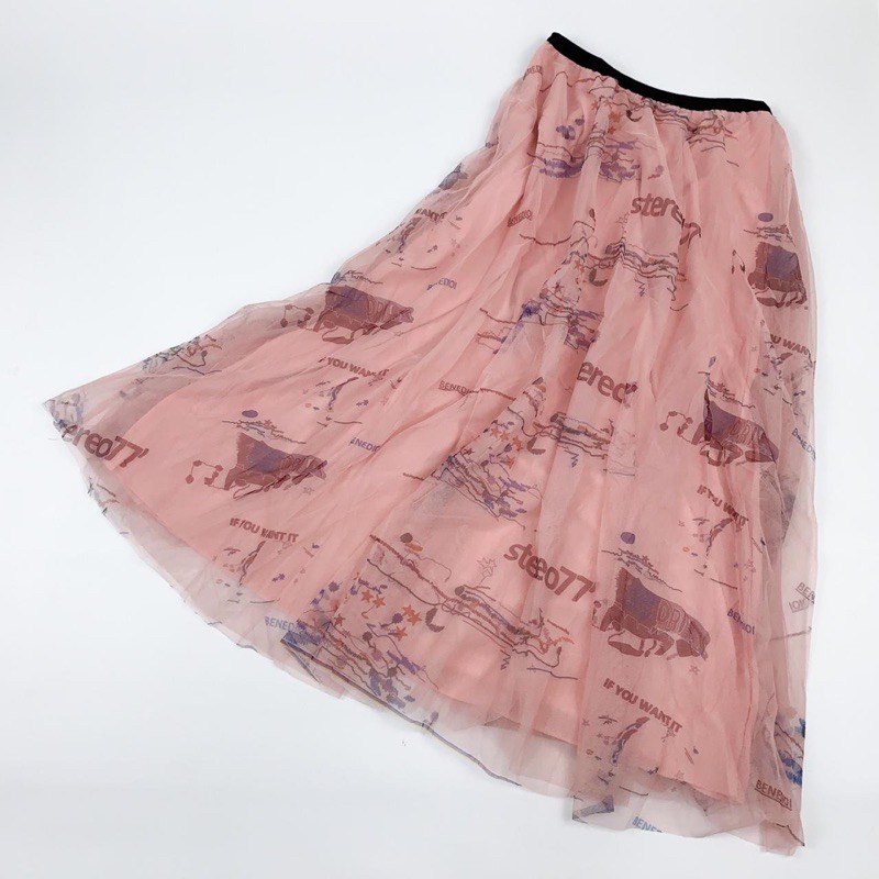 Rok Tutu Panjang Motif / Tutu Maxi Skirt Graffiti Printing Import 3 Layers - KLV Store-2071 - Dusty Pink