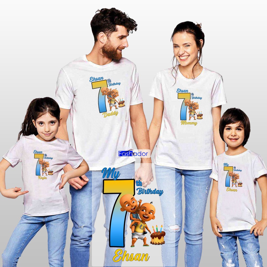 GRATIS CUSTOM NAMA/FOTO Kaos/Baju/T-Shirt Ultah /Ulang Tahun Upin Ipin Couple Keluarga Ayah,Ibu,Anak