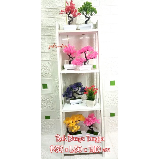 Rak Bunga Kayu 4 Papan / Rak Bunga Susun Kayu Bentuk Tangga / Rak Bunga Minimalis Flower Stand