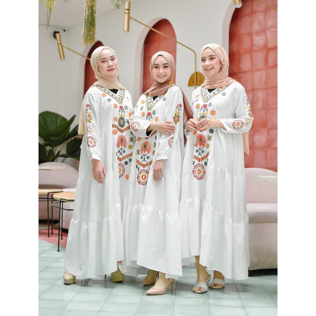 RAMADHANI DRESS Gamis Putih Bordir Gamis Terbaru Lebaran Dress Muslim 2022 Dress Putih Fashion Musli