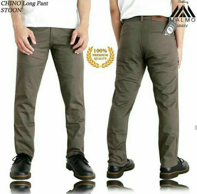 Chino Pants Cowok Dark Khaki/Stoon