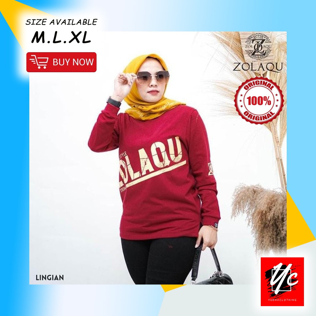 Zolaqu Lingian Original Atasan Kaos Wanita Lengan Panjang Size M L XL