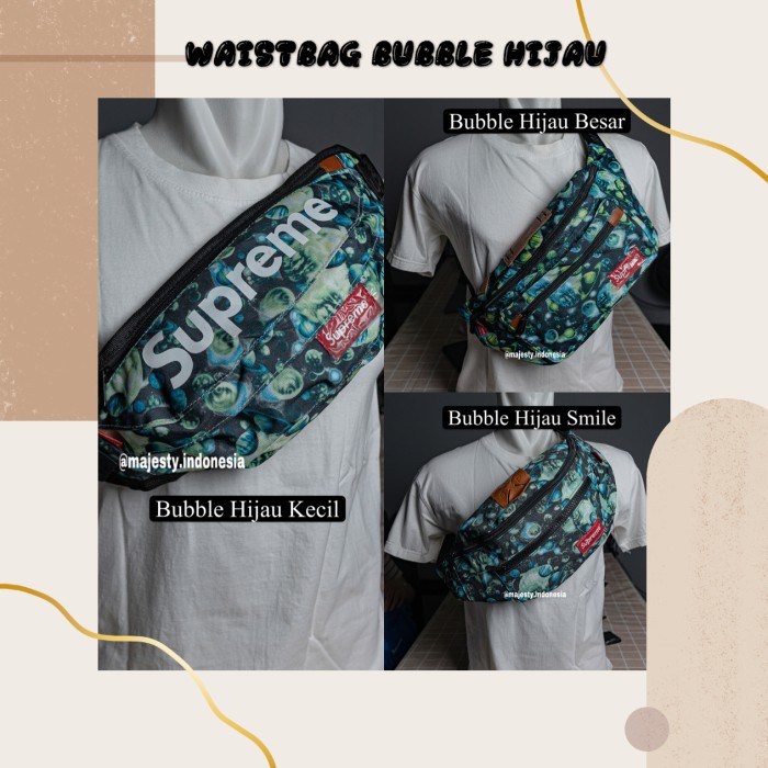 Waistbag Pria - Tas Selempang Distro Tas Slempang / Waistbag Supreme Motif Bubble Hijau merah  19FGI