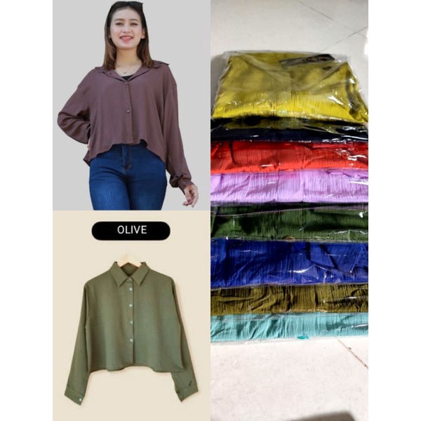 kemeja crop/kemeja crinkle/rayon premium *BUKAN AIRFLOW* mohon dipahami ya kak..