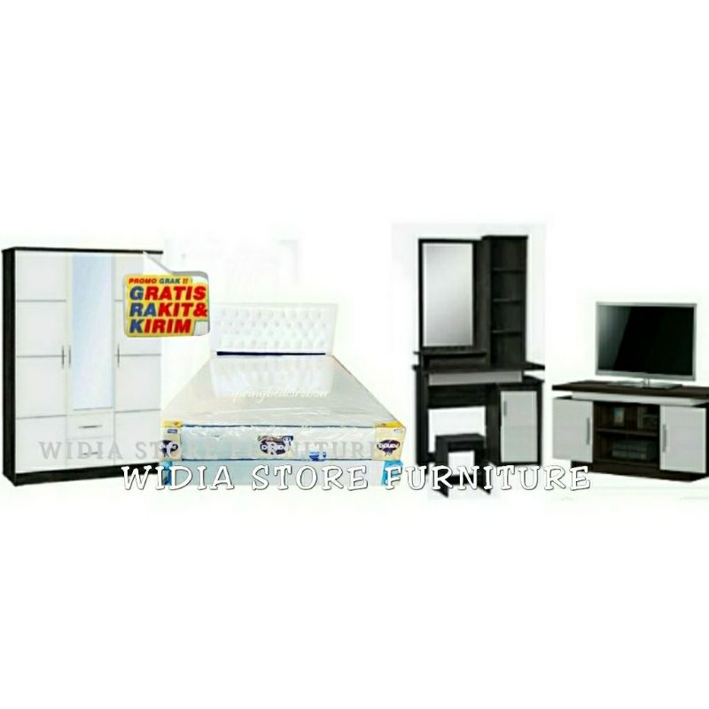 PAKET SESERAHAN FULL SET 5 BARANG LEMARI 3 PINTU MEJA RIAS MEJA TV DAN DIVAN + KASUR
