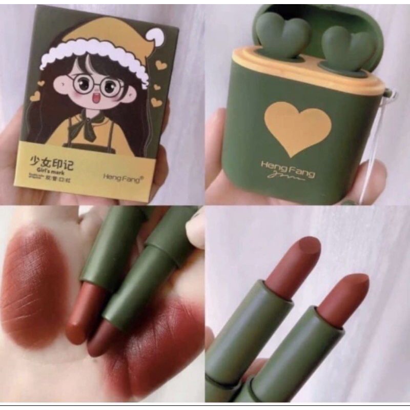 TERMURAH  LIPSTIK KOREA KEMASAN AIR PODS /Lipstick 2 in1 Hengfang cute Girl