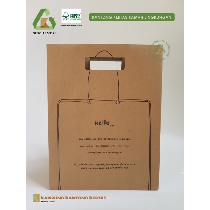 

NEW Kantong kertas cokelat ramah lingkungan Hello /Paper Bag Kraft