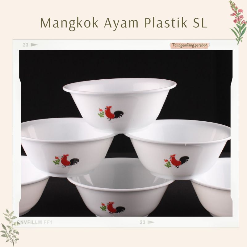 Mangkuk Motif Ayam Jago / Mangkuk Asoka Jargon Putih / Mangkuk Warna Putih Plastik