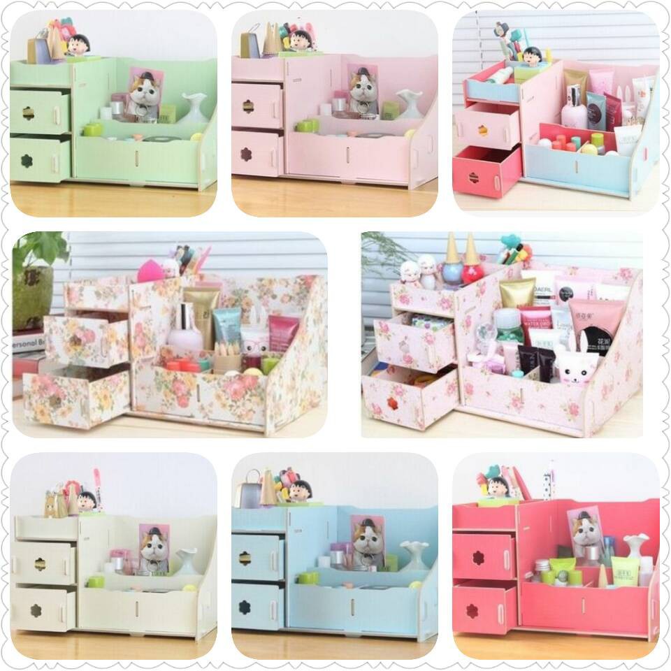 HOME132 Rak kosmetik bahan kayu Desktop storage UKURAN BESAR 19x29x17cm kode 003