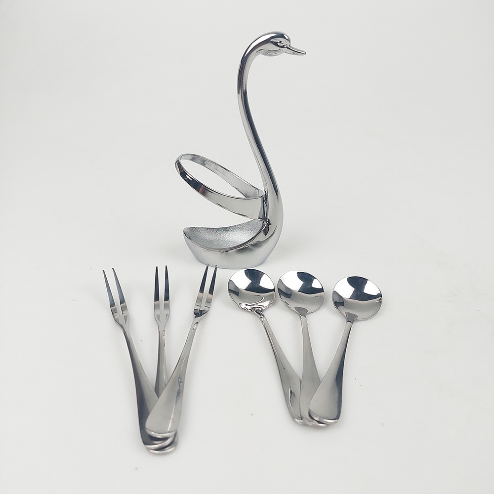 Set Tempat Sendok Garpu Model Angsa / Set Sendok Garpu Elegant Swan Flatwares Base Stainless Steel- Silver