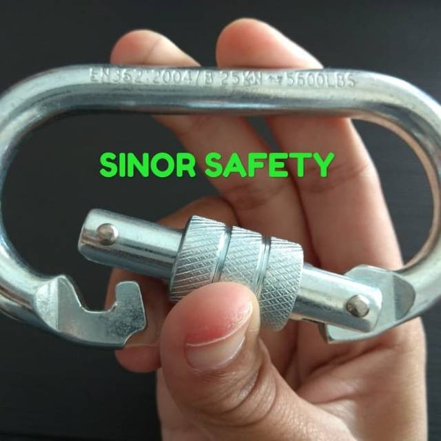 Carabiner Panjat Tebing 25 KN Oval Screw Baja Galvanis Safety Harness