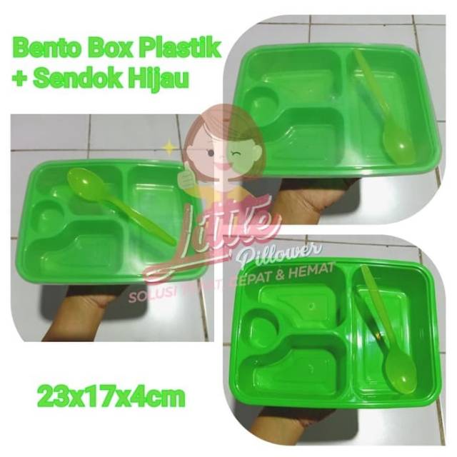 (ISI 25PCS) Bento+Sendok Plastik Tebal HIJAU/Lunch Box plastik/Kotak Makan