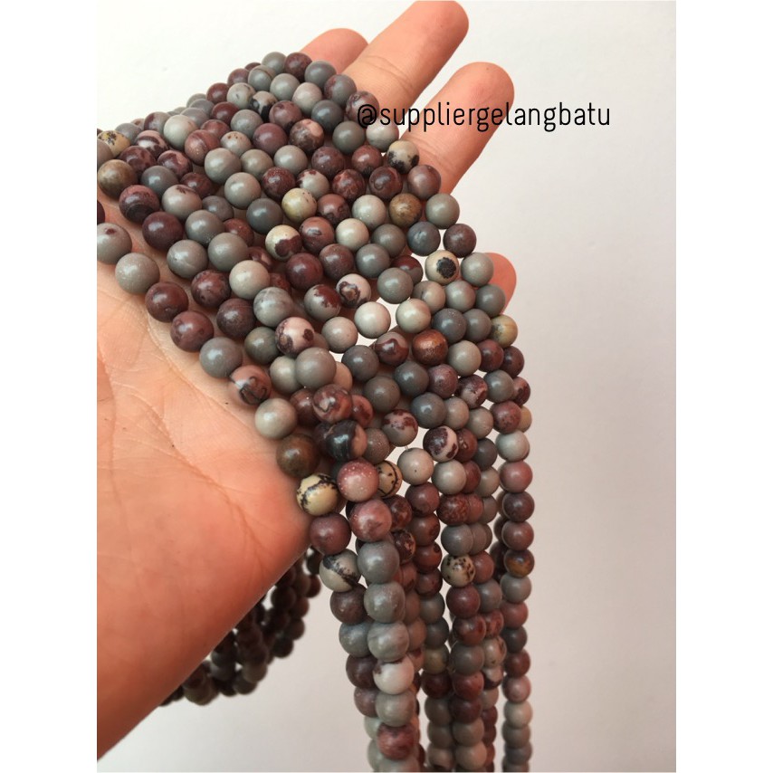 bahan ryolite jasper kokah coklat 6mm renceng bahan gelang kalung aksesoris fashion grosir supplier