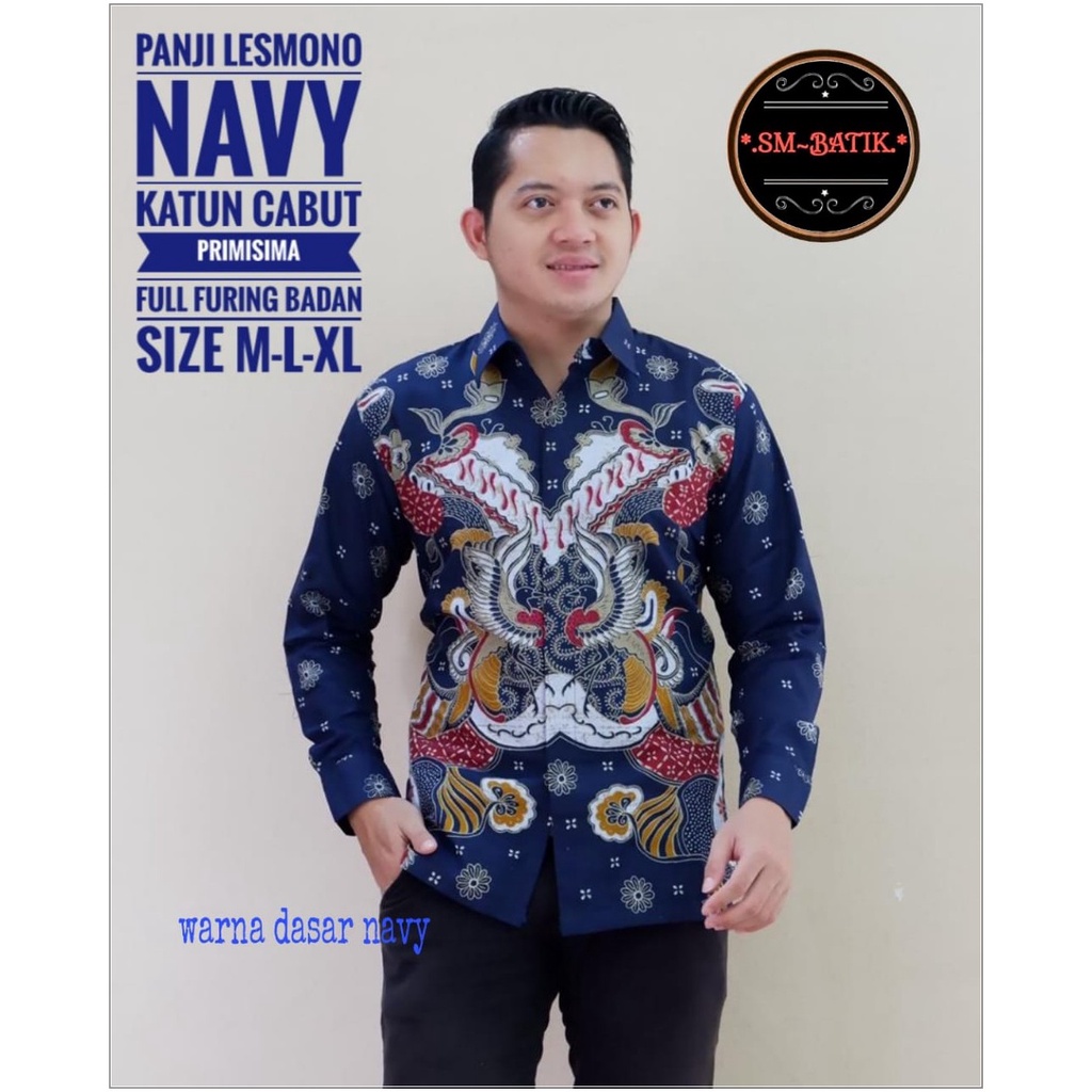 BATIK PREMIUM PANJI LESMONO NAVY KEMEJA BATIK PRIA SOLO LENGAN PANJANG LAPIS FURING ATASAN PREMIUM M