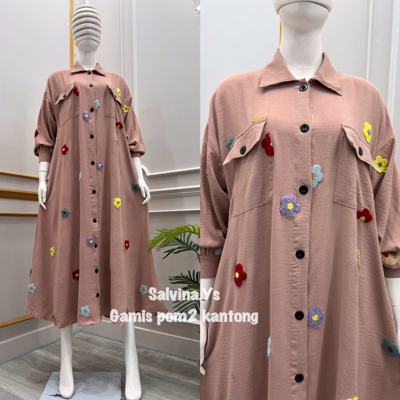 (BISA COD) Gamis pompom kantong original by Salvina.ys/ Dress Salvina cringkel