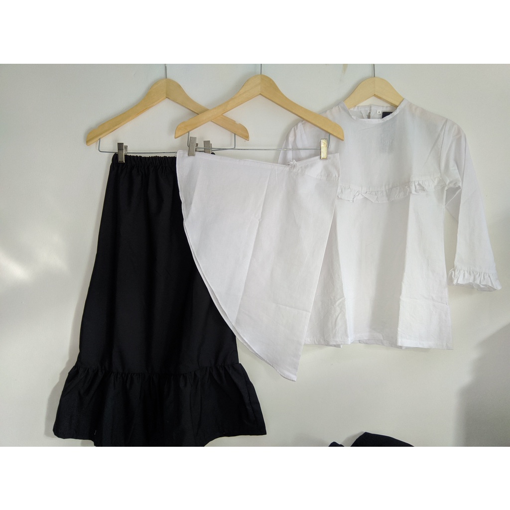 SETELAN BUSANA MUSLIM ANAK SD HITAM PUTIH - untuk kelas 1-6 sd | baju muslim anak perempuan