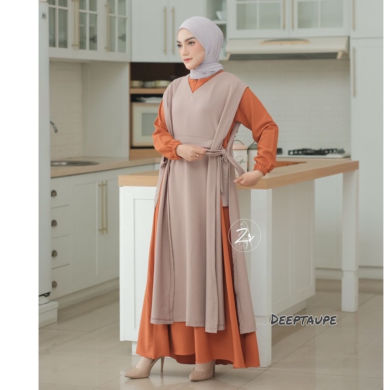dress Liya klarissa viona ori zr gamis lebaran itycrepe polos plus outhe rempel bahu modis trend selebgram busana muslim wanita terkini