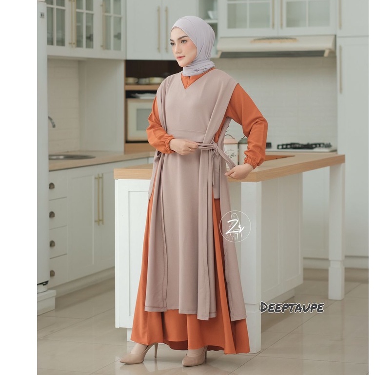 dress Liya klarissa viona ori zr gamis lebaran itycrepe polos plus outhe rempel bahu modis trend selebgram busana muslim wanita terkini