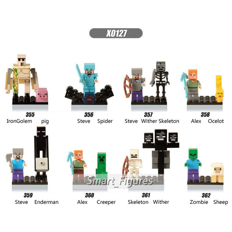 X0127 Mainan Action Figure Mini Minecraft Iron Golem Steve Alex Skeleton Domba Creeper Enderman Untuk Hadiah