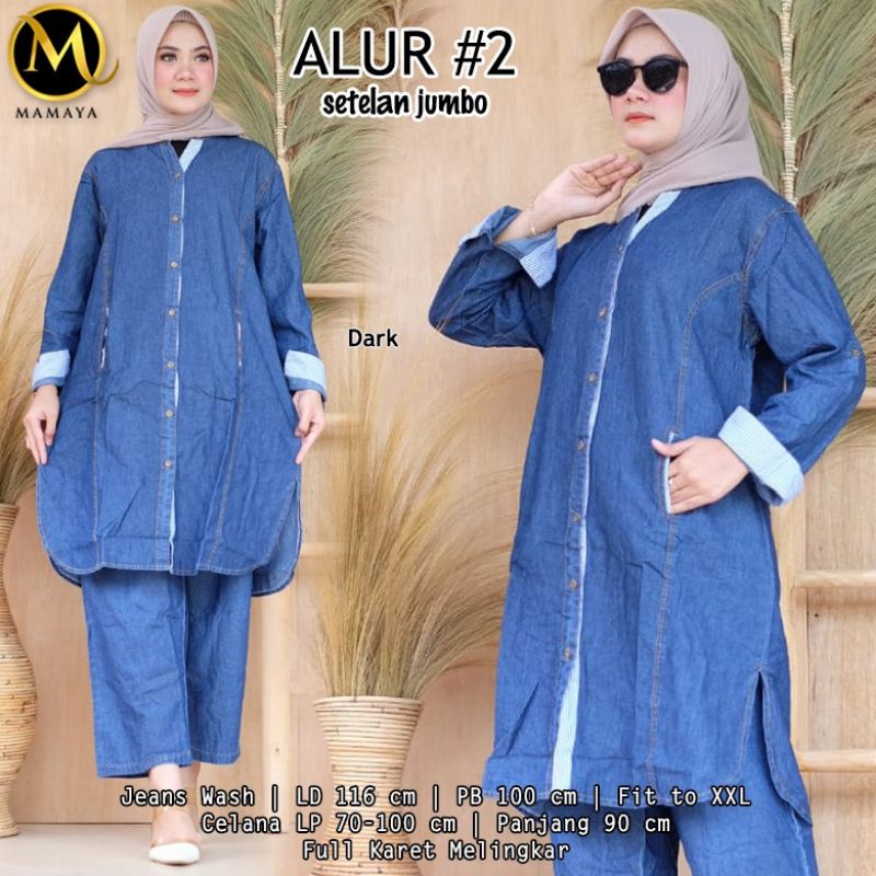 Alur #2 Setelan Jumbo Jeans / Setelan Tunik dan kulot Jeans Wash