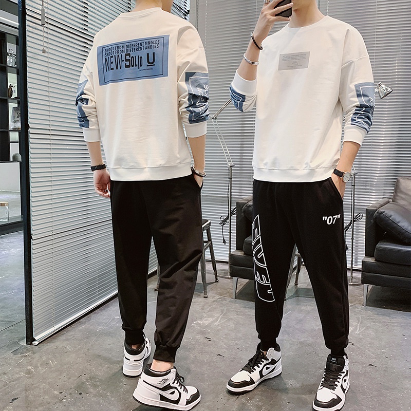 Olahraga  Rekreasi  Pria 2021 Fashion Merek Pakaian  Pemuda Longgar Pria Sweater two-Piece Set