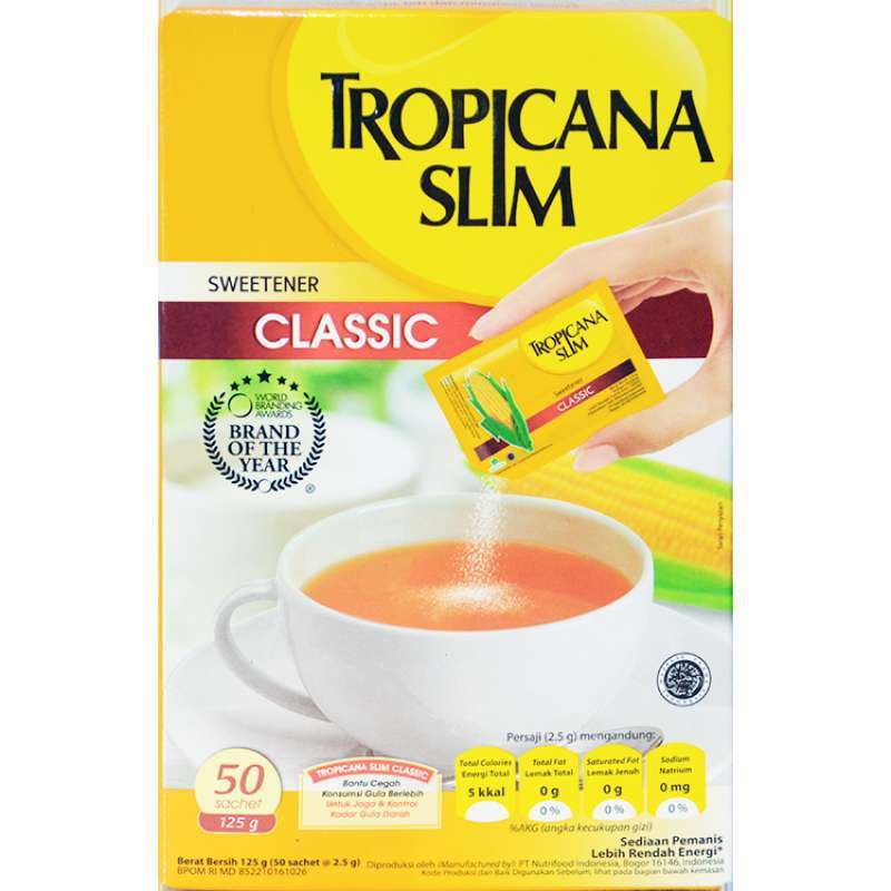 

Gula Diabetes Tropicana Slim sweetener Classic (1 box isi 50 sachet)
