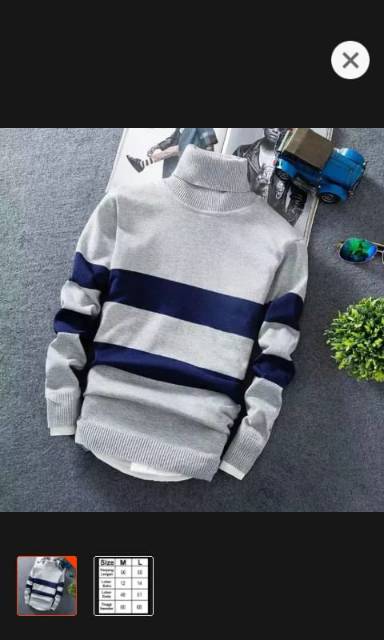 LULUSTORE.CO.ID - SWEATER RAJUT KERAH TINGGI GARIS GARIS 12 GET BAHAN HALUS & TEBAL-2