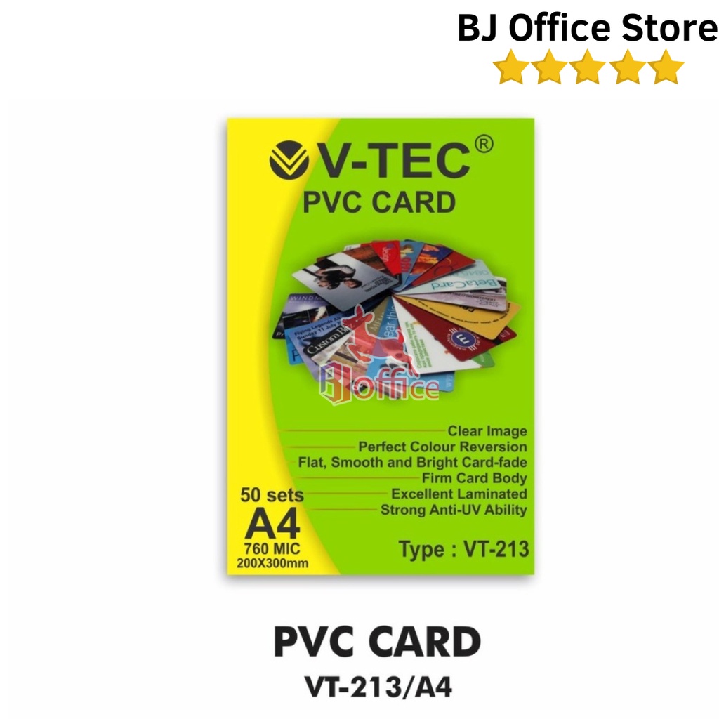 

PLASTIK PVC ID Card Putih VT-213 760 MICRON A4 V-TEC / 50 Sheets