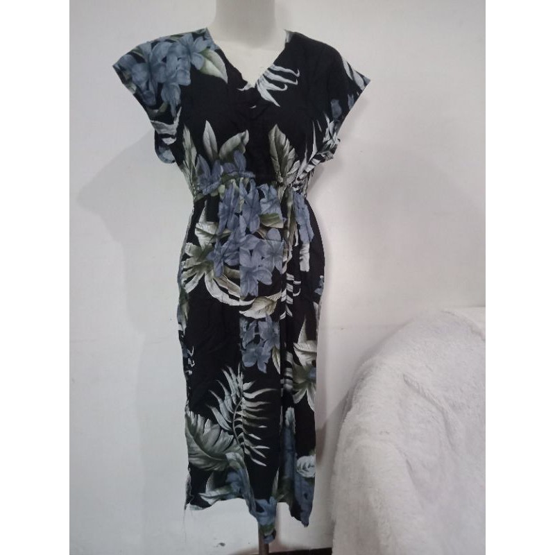 DASTER BALI MANOHARA BAJU TIDUR MOTIF JEPUN BUNGA KINANTI BALI KEKINIAN RAYON WARNA WARNI-Abu